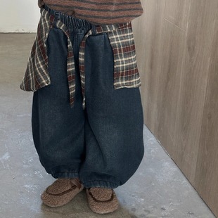 裙裤 暮晨家新款 中小童加厚保暖束脚裤 2025男童一体绒牛仔裤 冬装