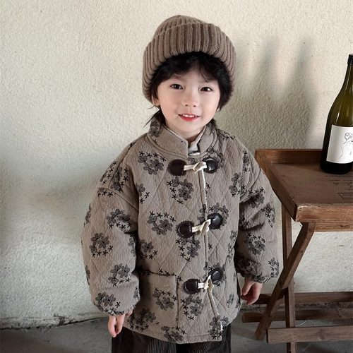 男童加厚冬季牛角扣棉服保暖