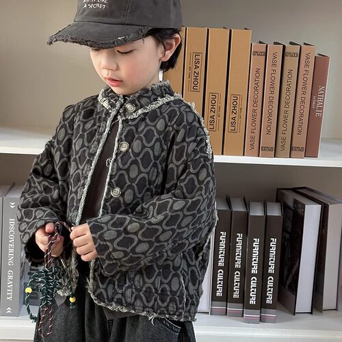 暮晨家新款秋装2025男童毛边西装外套中小童森系复古风西服夹克衫