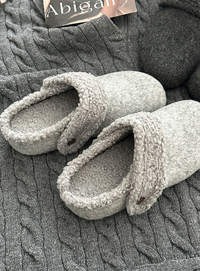 日本OFFCAT厚底勃肯鞋包头半拖女新款2025冬季外穿加绒毛毛鞋懒人