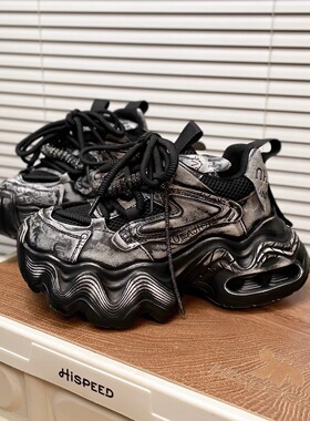 日本offcat7cm复古做旧擦色水钻老爹鞋女2025新款厚底休闲运动鞋