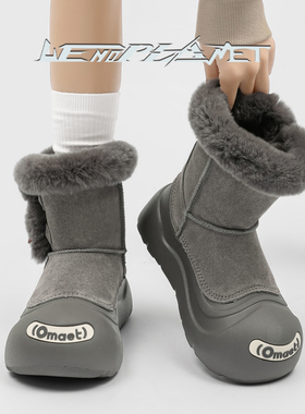 日本OFFCAT2025新款时尚开口笑雪地靴加绒加厚防寒棉鞋冬季保暖丑
