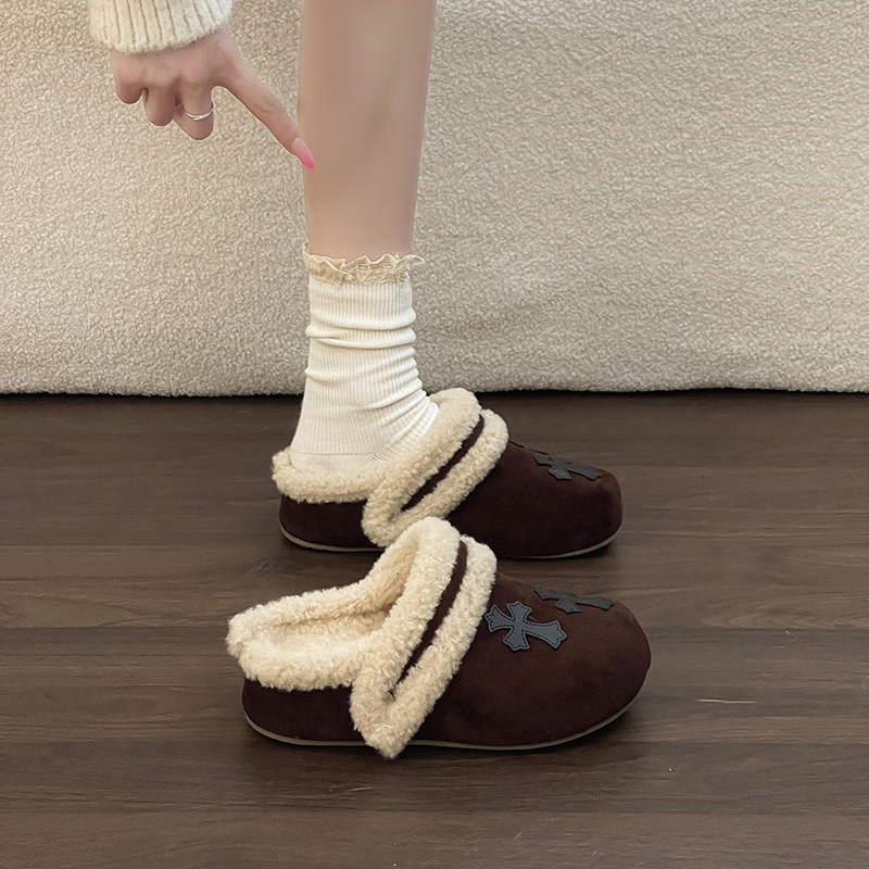 日本OFFCAT内增高毛毛勃肯棉拖鞋女2025冬季新款加绒包头厚底防滑