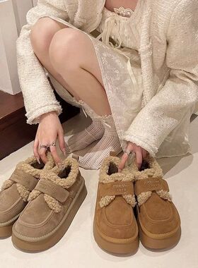 日本OFFCAT2025新款冬季厚底勃肯鞋女雪地靴加绒加厚保暖豆豆鞋