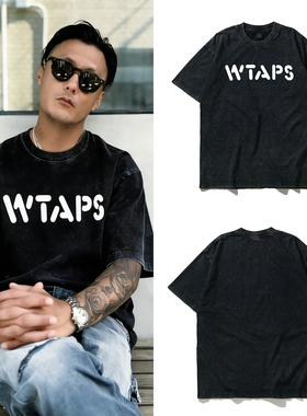 日系潮牌余文乐同款WTAPS限定字母联名水洗扎染短袖夏季宽松t恤男