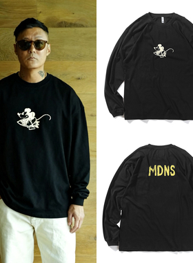 日系余文乐同款MDNS卡通米奇印花长袖T恤春秋男士重磅宽松上衣 潮