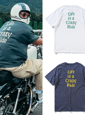 日系余文乐同款CRAZY骑士印花系列短袖男夏季潮流圆领休闲潮流t恤