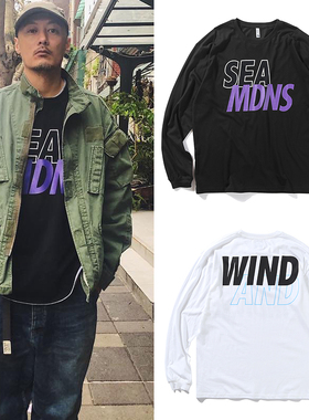 日系秋冬余文乐同款SEA联名纯棉长袖T恤青少年情侣字母印花打底衫