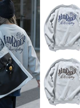 余文乐同款卫衣MDNS成都限定机车骑士印花秋冬落肩袖情侣宽松外套