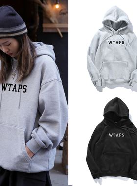 日系余文乐同款wtaps字母印花连帽卫衣秋冬学生情侣加绒重磅外套