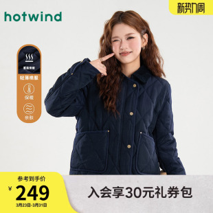 热风女士棉服美式 菱格百搭休闲通勤棉衣外套 复古夹克夹棉棉服韩版