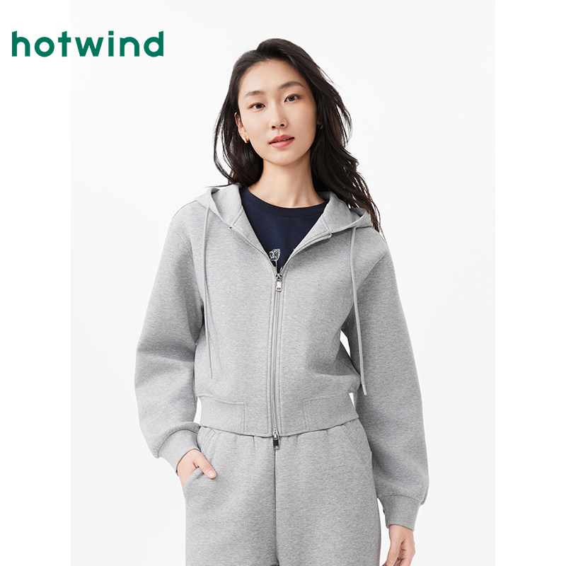 热风女士卫衣2025年春季新款短款连帽开衫miu风卫衣外套灰色卫衣,女装/女士精品,卫衣/绒衫,淘宝优惠券,粉丝福利购,淘宝优惠卷