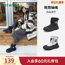 热风户外雪地靴女鞋2025年冬季新款女士时尚休闲靴银黑厚底短筒靴