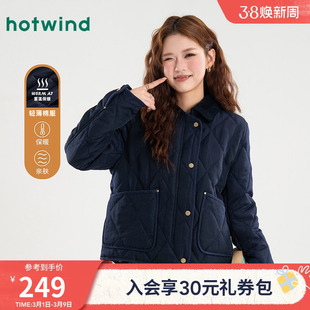 热风女士棉服美式复古夹克夹棉棉服韩版菱格百搭休闲通勤棉衣外套