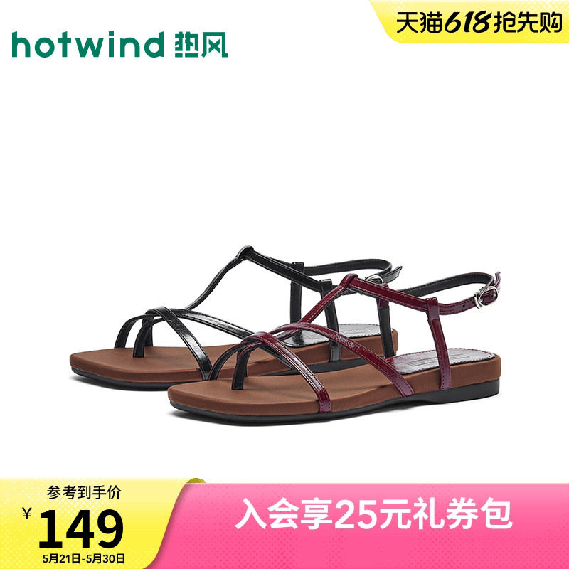 热风时装凉鞋2026年夏季新款细带百搭休闲凉拖复古红色女鞋子拖鞋
