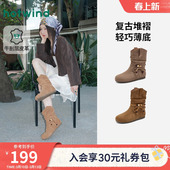 西部靴勃肯短靴巴恩风中筒靴子 爆款 热风棕色堆堆靴2025年冬季 新款