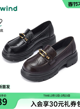 热风黑色小皮鞋女款2026年春季新款英伦风乐福鞋百搭通勤女鞋单鞋