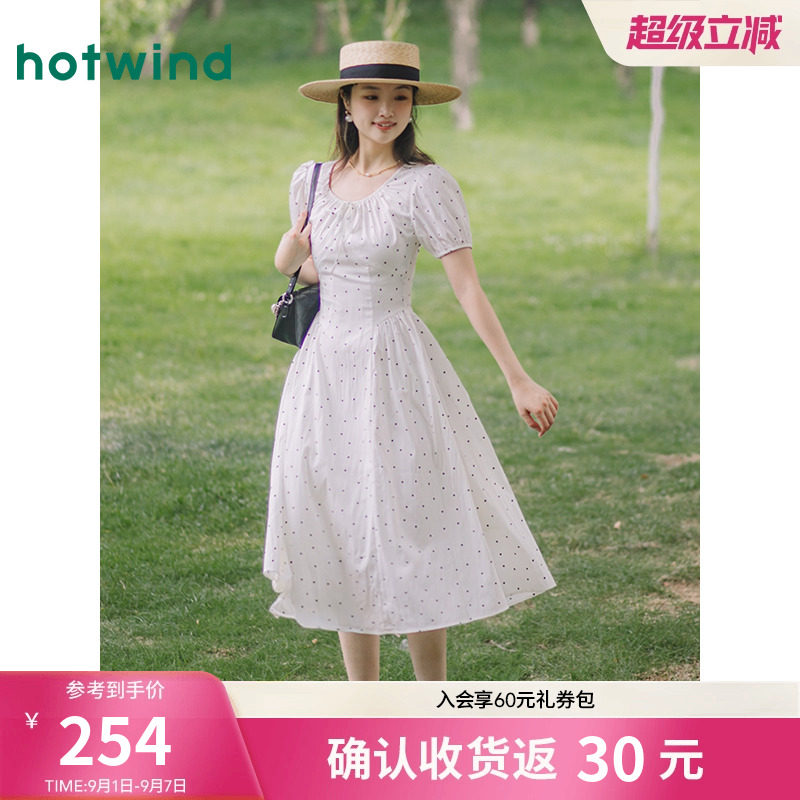 热风波点连衣裙2025年秋季新款女士法式复古泡泡袖连衣裙气质长裙