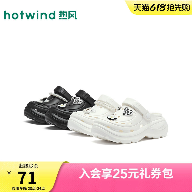 热风黑色洞洞鞋女鞋2026年春季新款包头拖鞋户外凉鞋H62W26