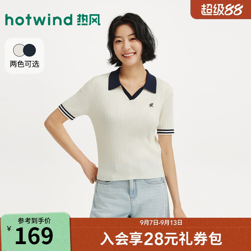 2026年秋季女撞色翻领短袖针织衫图片