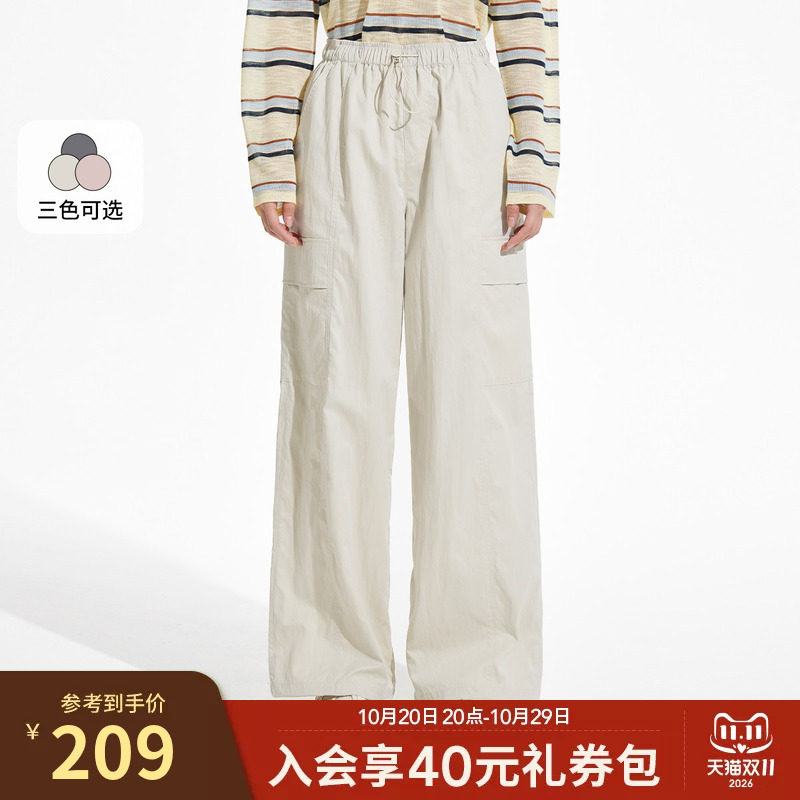 热风女士工装裤2026年夏款简约工装裤户外运动风直筒休闲长裤