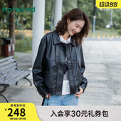 热风女士夹克外套机车风上衣2026年春季 复古港风仿PU宽松外套 新款