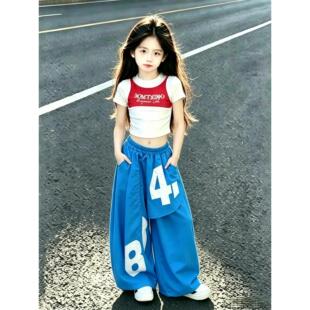 2026美式潮牌工装裤套装儿童夏装街舞爵士舞潮服女童个性炸街表演
