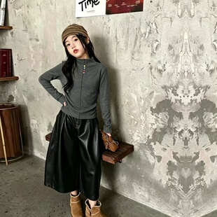 女童春秋半高领打底衫2026新款洋气儿童百搭长袖内搭韩范宽松皮裤