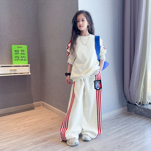 女童休闲运动套装春秋装2026新款大童女孩韩版卫衣阔腿裤两件套潮