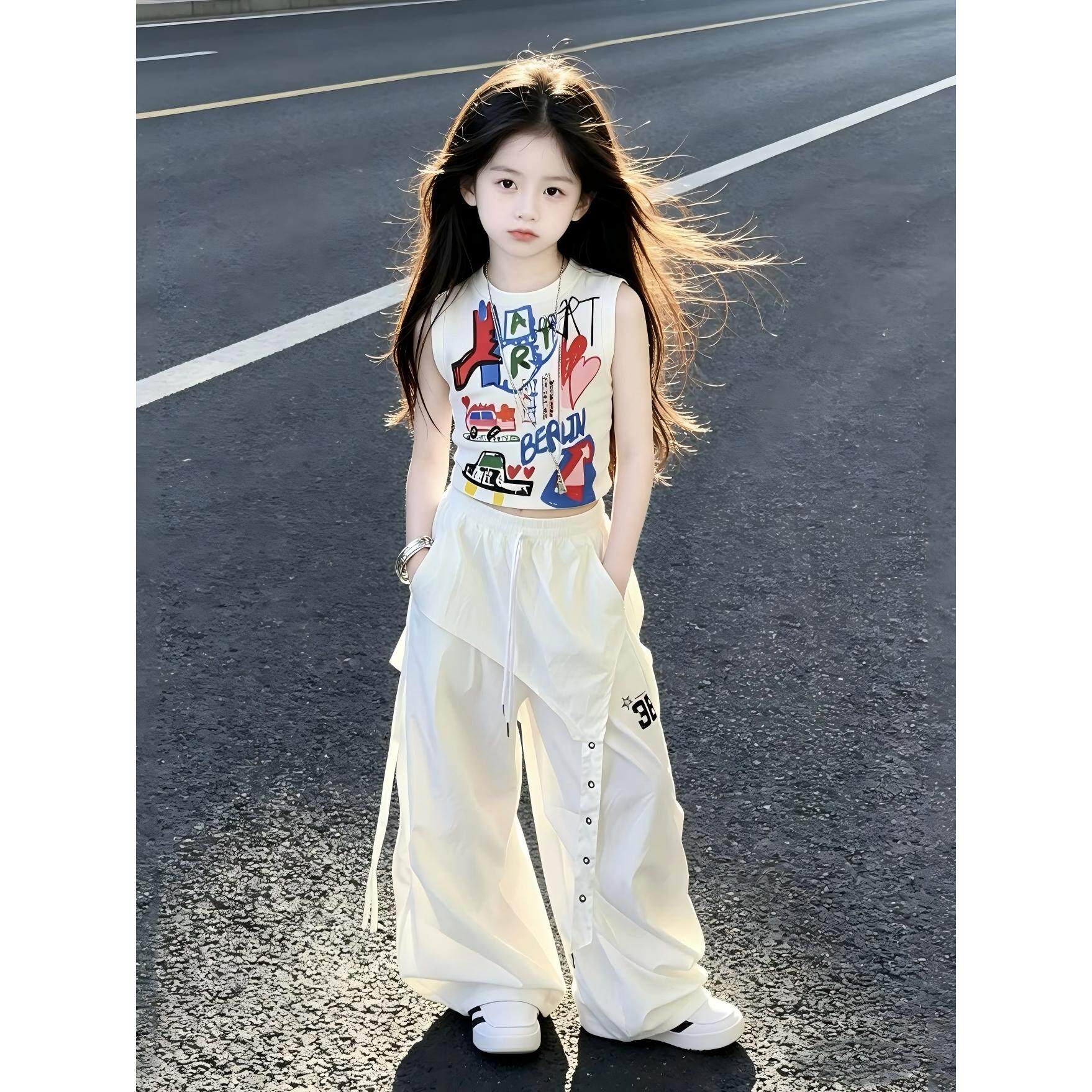 女童夏装套装2026新款儿童演出服洋气女孩街舞爵士舞潮服大童衣服