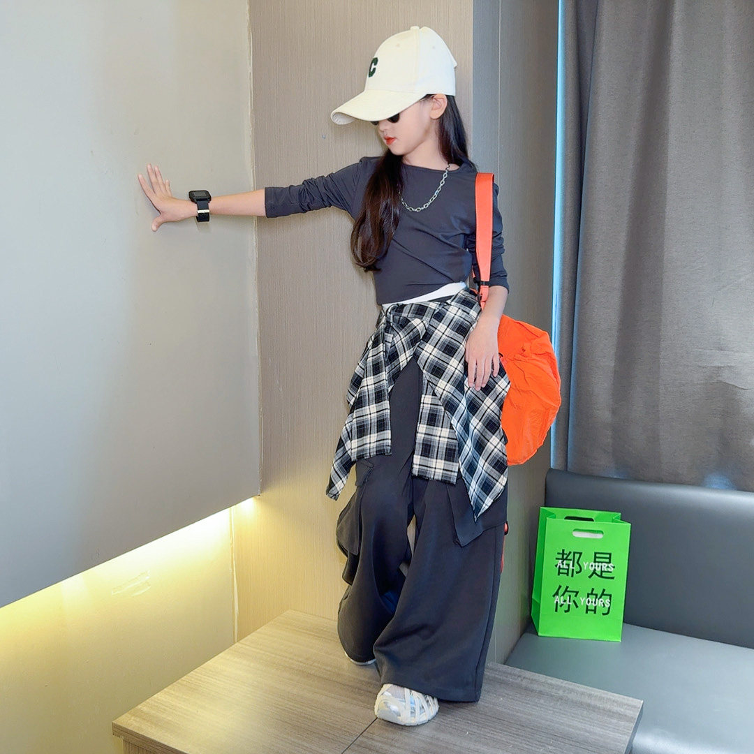 女童美式叠穿工装裤T恤春秋季2025新款儿童洋气宽松阔腿裤套装潮,童装/婴儿装/亲子装,套装,淘宝优惠券,粉丝福利购,淘宝优惠卷