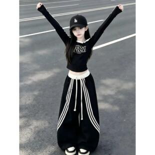 女童爵士舞套装秋装儿童超火斜肩上衣大童运动裤儿童街舞演出潮服