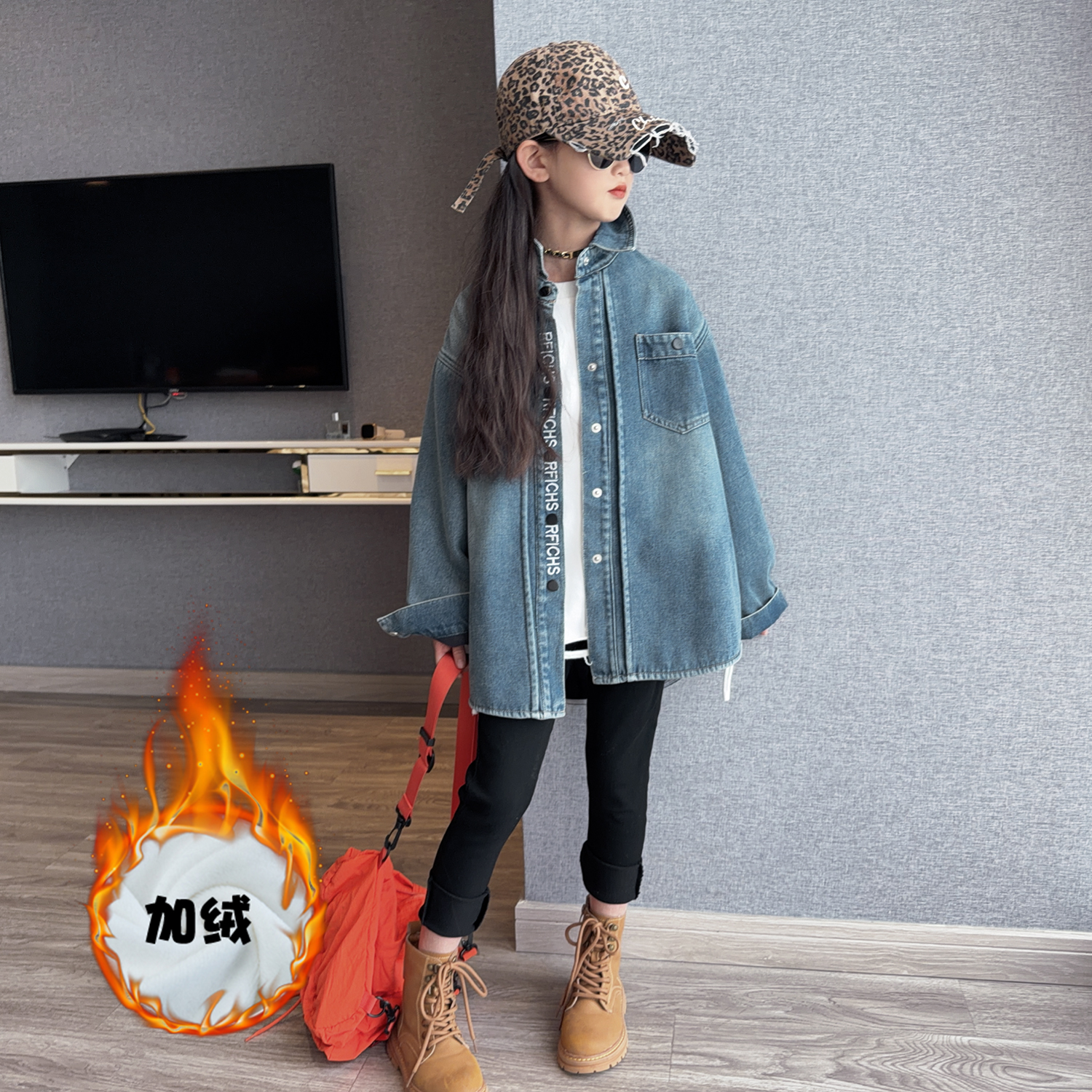 女童牛仔外套加绒保暖