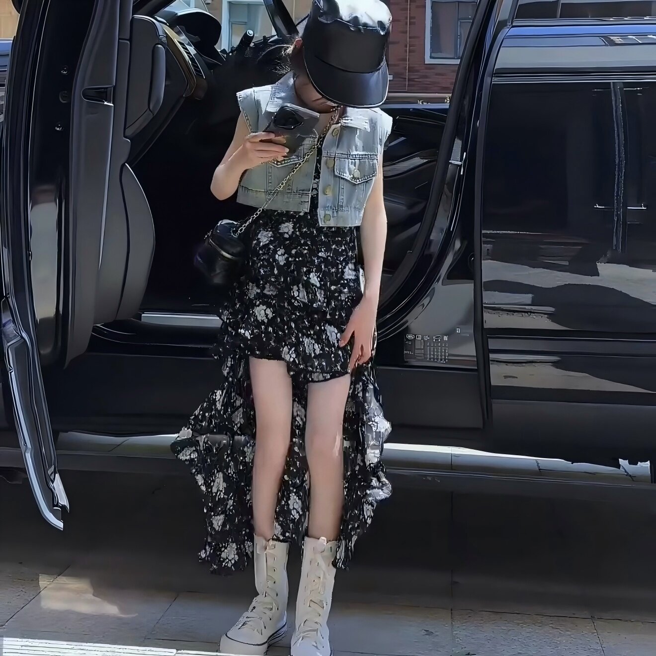 女童前短后长法式碎花吊带裙牛仔马甲夏装度假海边儿童鱼尾连衣裙