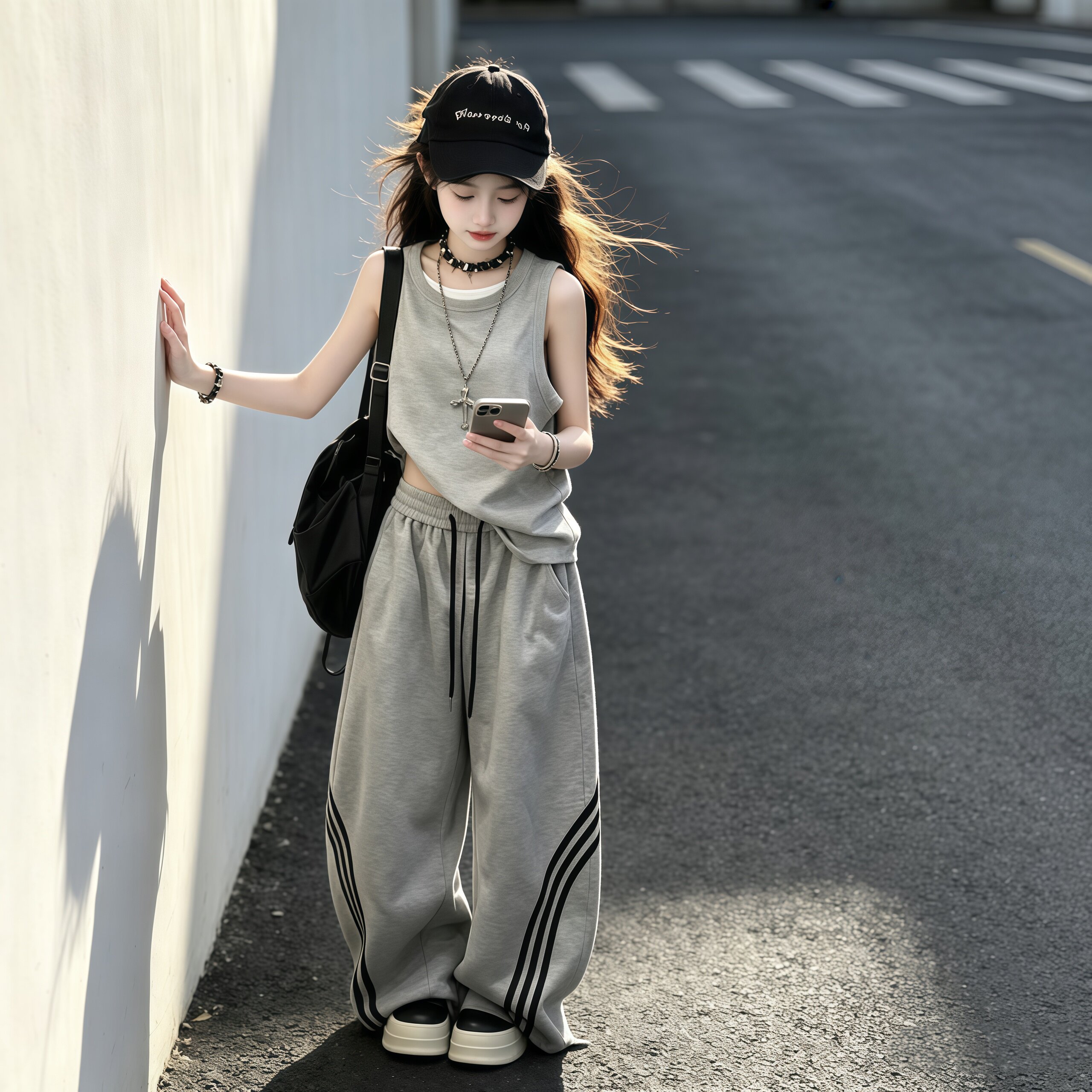 女童夏季时尚休闲拉条套装2026新款洋气儿童无袖背心韩版宽松裤子