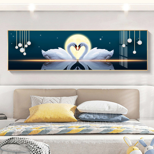 卧室房间现代背景墙简约挂画横版宾馆酒店主卧装饰画床头壁画轻奢