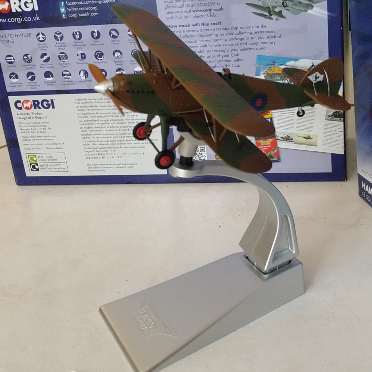 Corgi狗仔航空档案双翼螺旋桨飞机模型合金英国空军43编队1/72