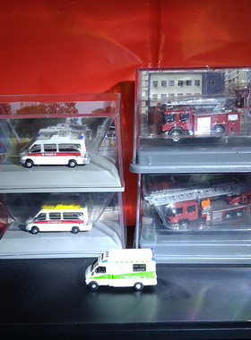 80M微缩场景模型香港消防车救护车警车斯堪尼亚平治塑料比例1:150