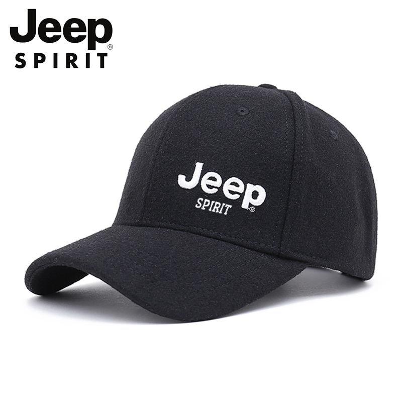 吉普时尚男士羊毛呢硬顶棒球帽