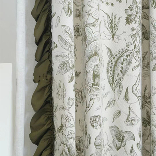 橄榄绿窗帘法式提花雪尼尔复古轻奢绮梦卧室客厅主卧新款成品定制