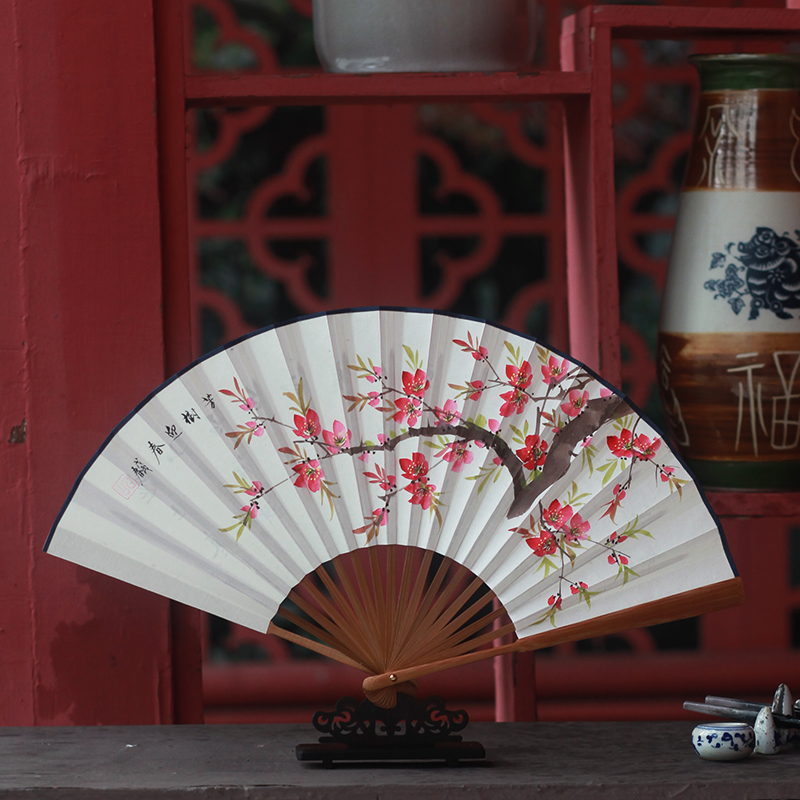 扇子8寸手绘宣纸花卉男女文艺扇