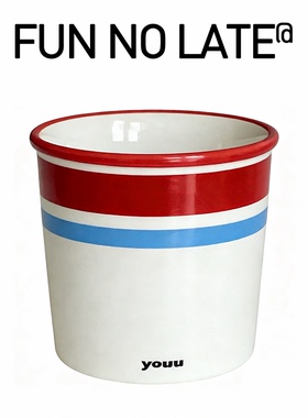 小众经典红蓝撞色条纹陶瓷马克杯 ins原点咖啡杯情侣水杯提醒喝水