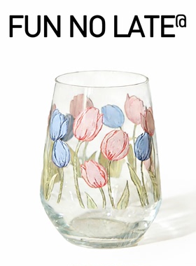 韩式ins网红博主印花玻璃水杯咖啡杯苏打水杯家用饮料杯牛奶果汁