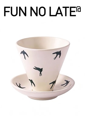 日式复古粗陶拿铁拉花杯 创意小众陶瓷咖啡杯杯碟套装肌理马克杯