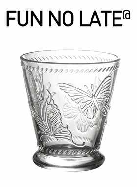 法式蝴蝶浮雕透明玻璃杯水杯复古中古风饮料杯咖啡杯高脚杯红酒杯