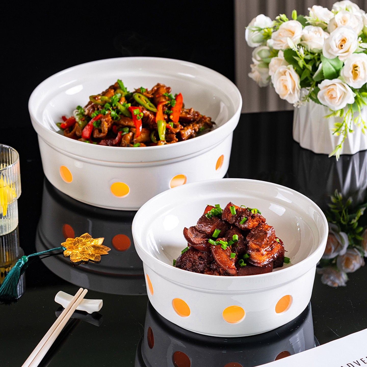 酒店餐厅明炉陶瓷盘圆形热菜盘子中式蜡烛加热保温盘私房菜餐具,餐饮具,酒店餐具,淘宝优惠券,粉丝福利购,淘宝优惠卷