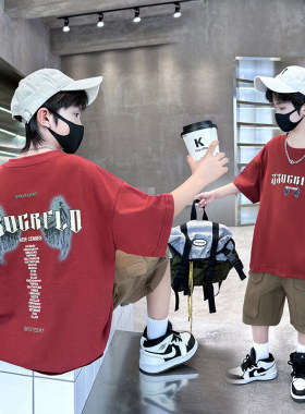 男童夏装套装2026新款中大童夏季帅气儿童纯棉运动短袖休闲两件套
