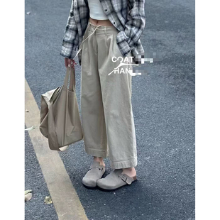 女 极简百搭抽绳松紧腰直筒9分休闲裤 日系风 岛国密织弹力棉