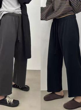 好穿S！简约松弛百搭 软糯高支棉抽绳松紧腰宽松直筒9分休闲卫裤