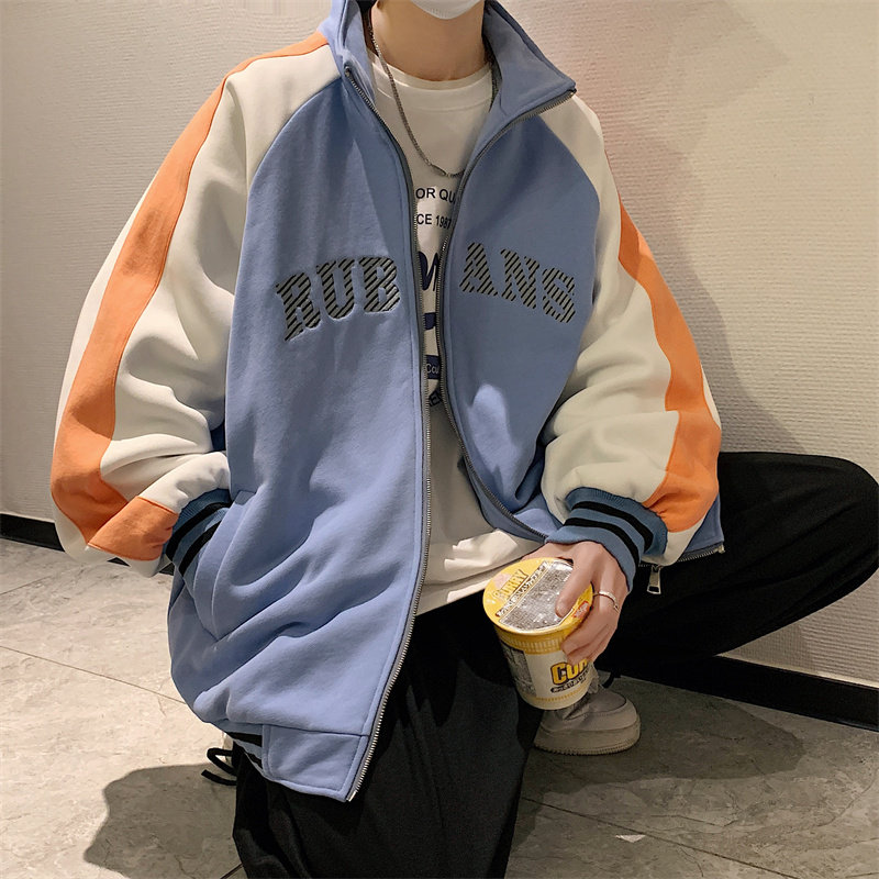 2024秋季新款夹克外套开衫刺绣撞色港风蓝色W025-P88控118元,男装夹克,电商B237